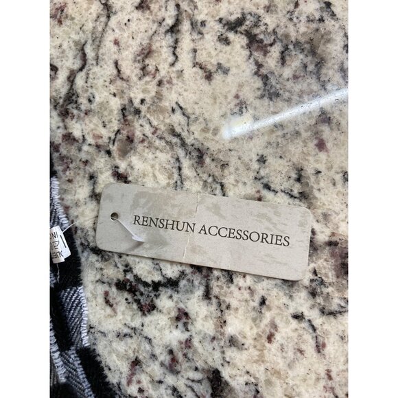 Buffalo Check Scarf Black & White 68"x13" | Fringe Grunge Minimalist (Flawed) - Picture 5 of 9